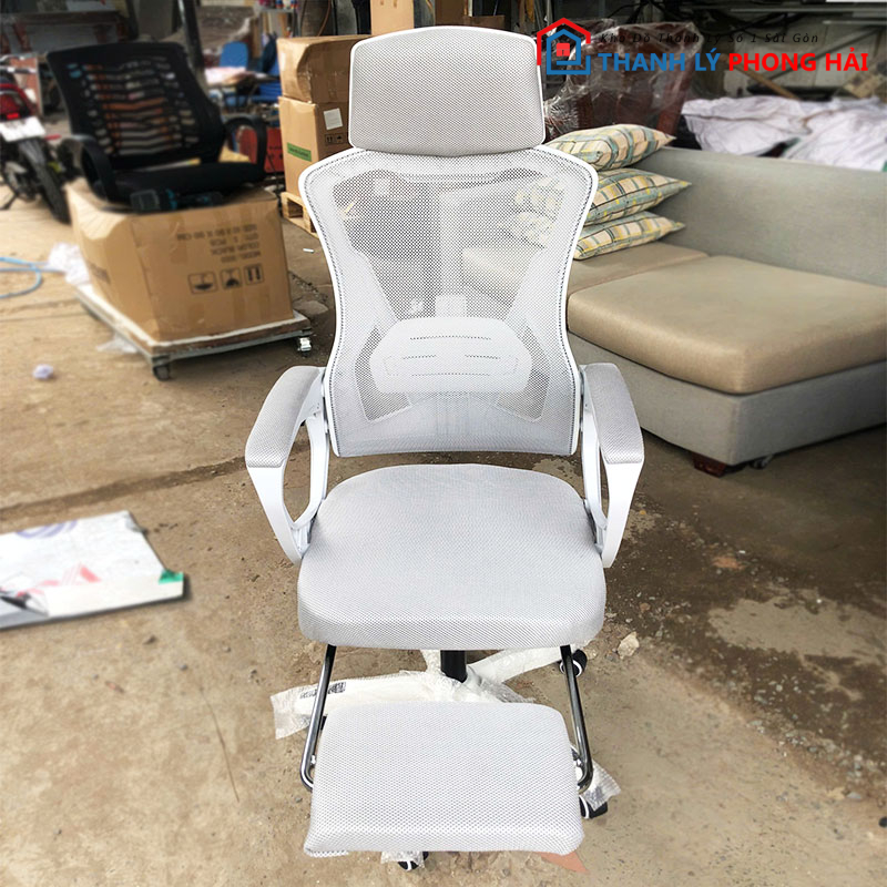 ghe-cong-thai-hoc-mau-trang-phoi-xam-1 Ghế Công Thái Học Màu Trắng Phối Xám Mới 99%