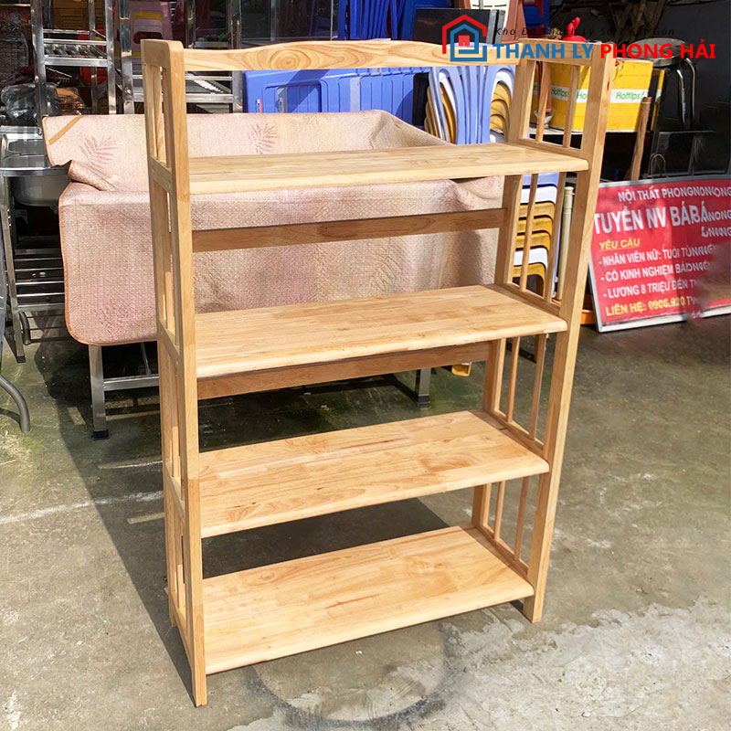 ke-sach-4-tang-80cm-go-cao-su-moi-99-2 Kệ Sách 4 Tầng 80cm Gỗ Cao Su Mới 99%