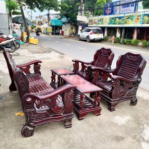 Salon Gỗ 1m82 Cũ 5 Món Chạm Khắc Cổ Điển