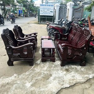 Salon Gỗ 1m82 Cũ 5 Món Chạm Khắc Cổ Điển
