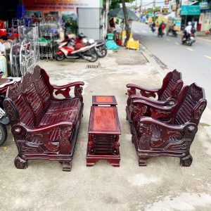Salon Gỗ 1m82 Cũ 5 Món Chạm Khắc Cổ Điển