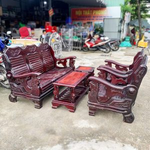 Salon Gỗ 1m82 Cũ 5 Món Chạm Khắc Cổ Điển