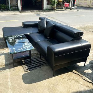 Sofa Da Simili 2m66 Góc L Màu Đen Cũ