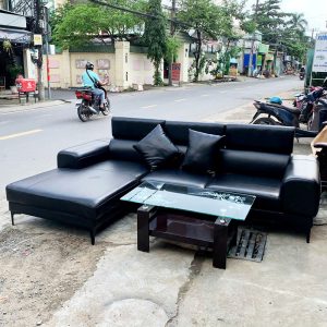 Sofa Da Simili 2m66 Góc L Màu Đen Cũ