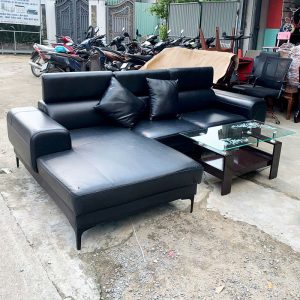Sofa Da Simili 2m66 Góc L Màu Đen Cũ