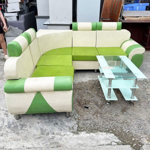 Sofa Góc L 2m Màu Xanh Kèm Bàn Kính Cũ