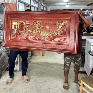 Tranh Gỗ Hương Đá 1m55 Đám Cưới Làng Quê Cũ