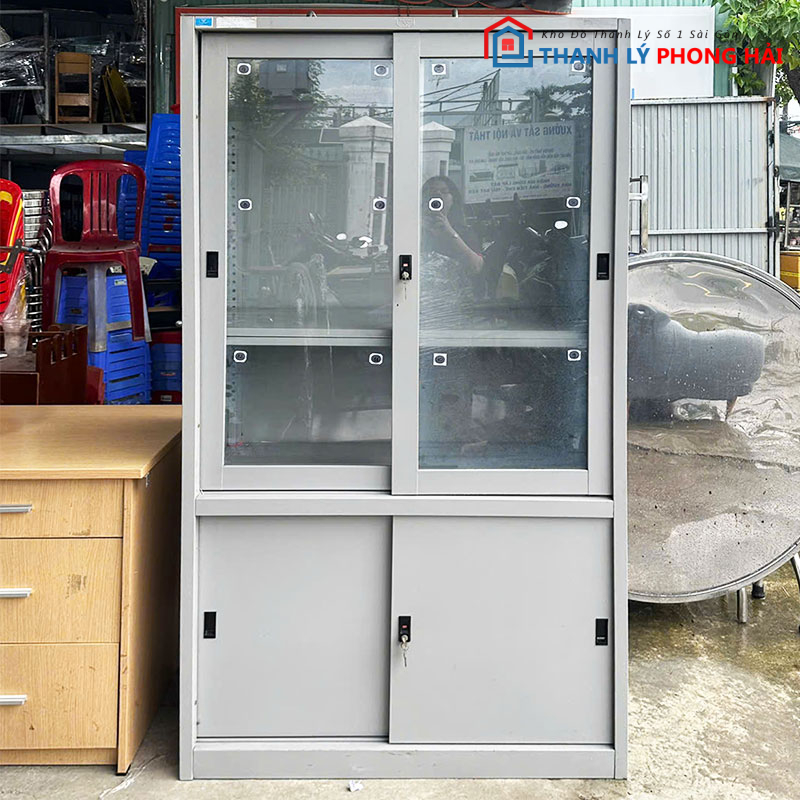 tu-ho-so-sat-1m-cua-lua-cu-2 Tủ Hồ Sơ Sắt 1m Cửa Lùa Cũ