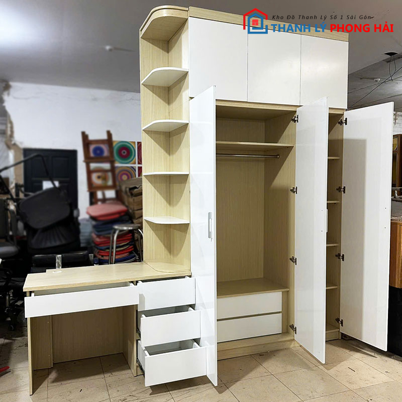 tu-quan-ao-go-mdf-2m7-3 Tủ Quần Áo Gỗ MDF 2m7 Kết Hợp Bàn Học Cũ