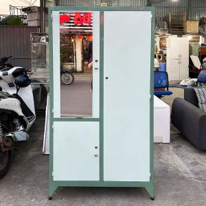 Tủ Sắt 3 Cánh Màu Xanh Mint Kèm Gương Cũ