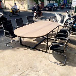 Bàn Họp Chân Sắt Mặt Gỗ Oval 2m4 Cũ