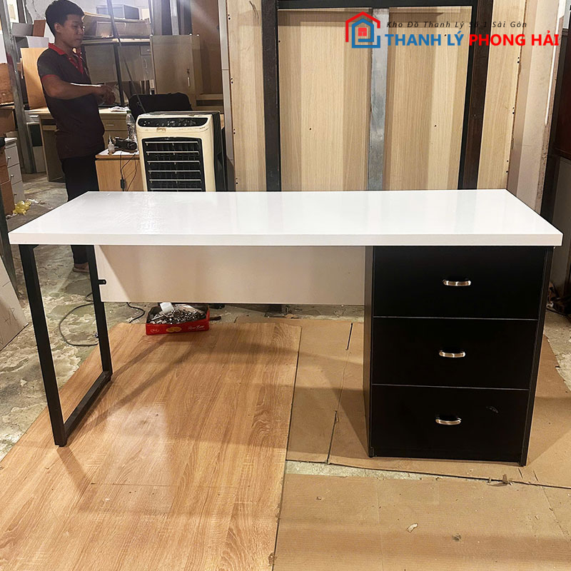 ban-lam-viec-1m6-kem-tu-ho-so-2 Bàn Làm Việc 1m6 Kèm Tủ Hồ Sơ Phối Trắng Đen Cũ