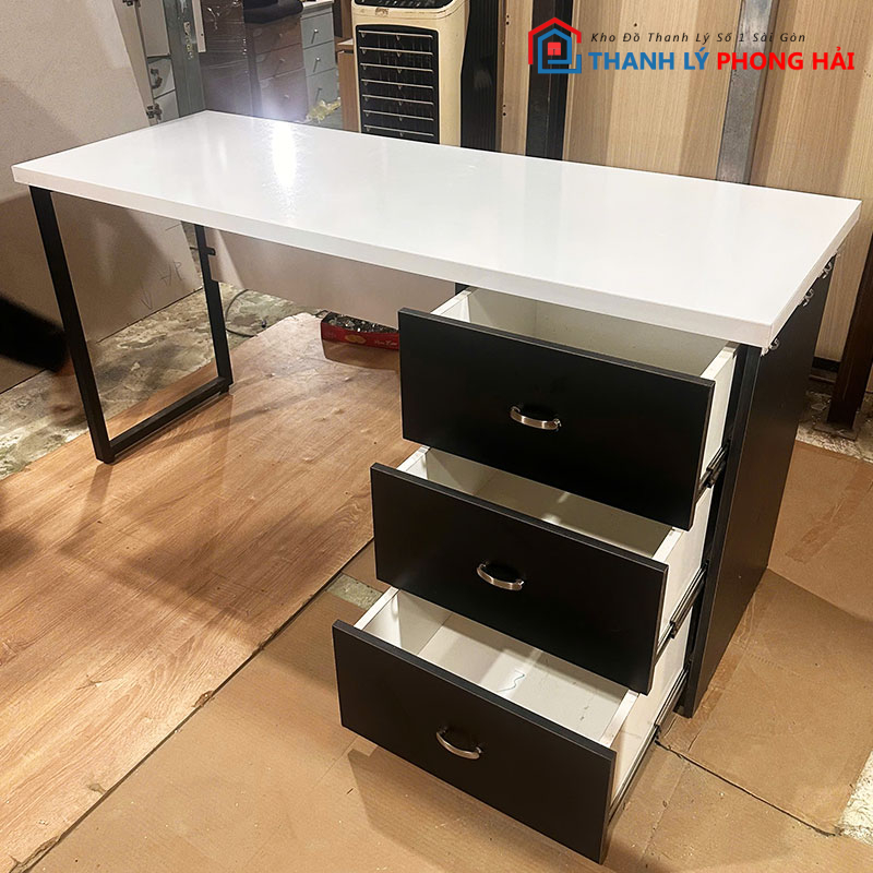 ban-lam-viec-1m6-kem-tu-ho-so-3 Bàn Làm Việc 1m6 Kèm Tủ Hồ Sơ Phối Trắng Đen Cũ