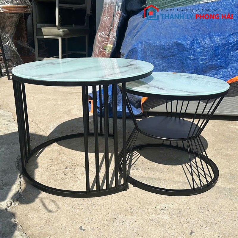 ban-sofa-doi-co-eo-60cm-mat-van-da-2 Bàn Sofa Đôi Có Eo 60cm Mặt Vân Đá Mới 99%