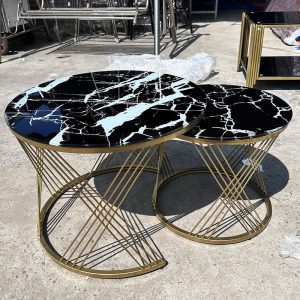 Bàn Sofa Đôi Mặt Vân Đá 60cm Chân Mạ Vàng Mới 99% (Nhiều Màu)