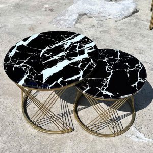 Bàn Sofa Đôi Mặt Vân Đá 60cm Chân Mạ Vàng Mới 99% (Nhiều Màu)