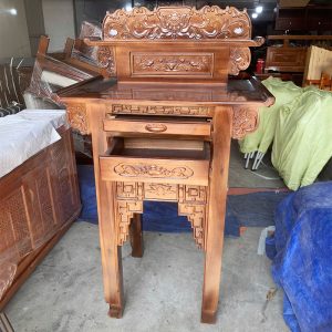 Bàn Thờ Tràm 2 Tầng 88cm Chạm Hoa Sen Mới 99%