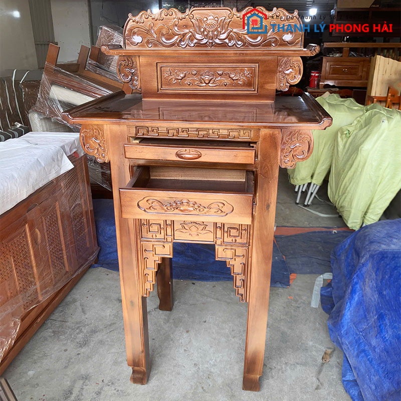 ban-tho-tram-2-tang-88cm-cham-hoa-sen-1 Bàn Thờ Tràm 2 Tầng 88cm Chạm Hoa Sen Mới 99%
