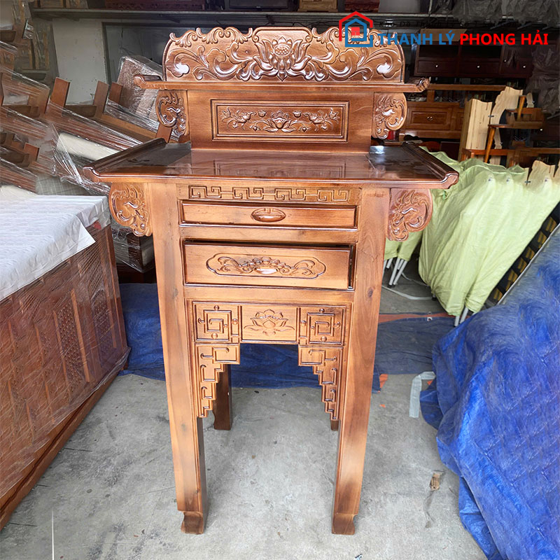ban-tho-tram-2-tang-88cm-cham-hoa-sen-2 Bàn Thờ Tràm 2 Tầng 88cm Chạm Hoa Sen Mới 99%