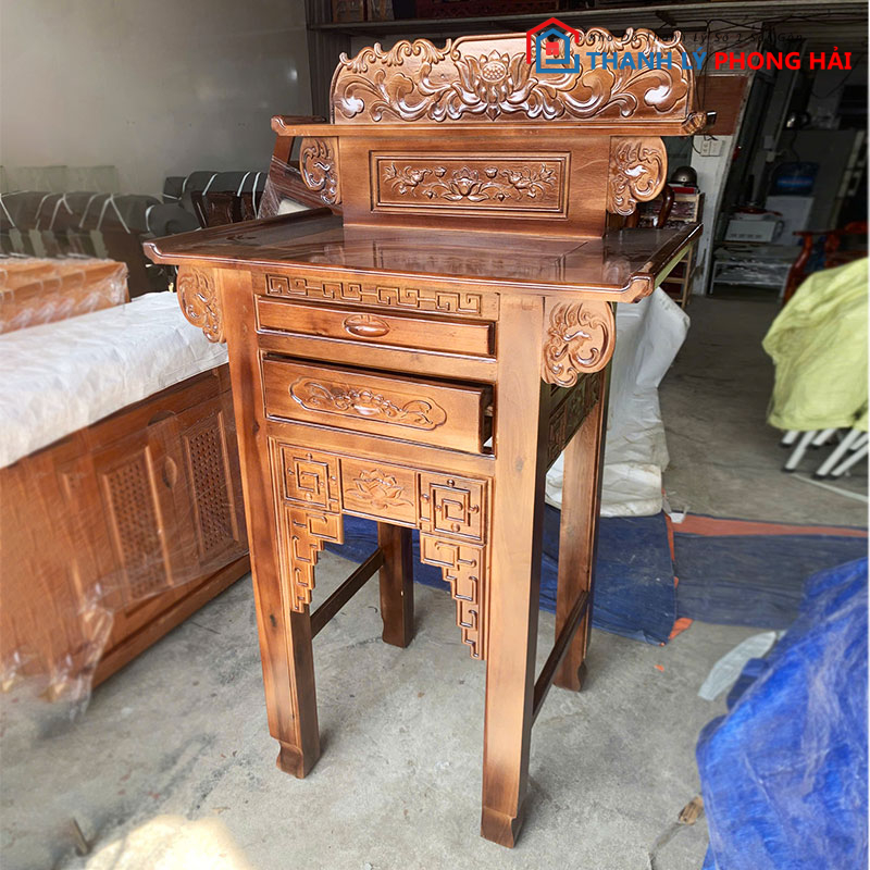 ban-tho-tram-2-tang-88cm-cham-hoa-sen-3 Bàn Thờ Tràm 2 Tầng 88cm Chạm Hoa Sen Mới 99%
