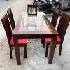 Bộ Bàn Ăn Gỗ Tự Nhiên 1m6 Kèm 5 Ghế Bọc Nệm Đỏ Cũ