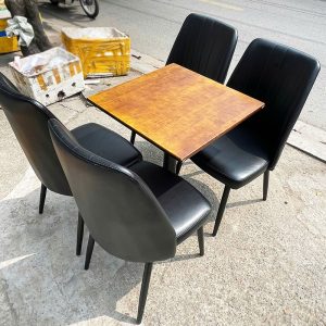 Bộ Bàn Ghế Cafe Kèm Ghế Bọc Da Đen 60cm Cũ
