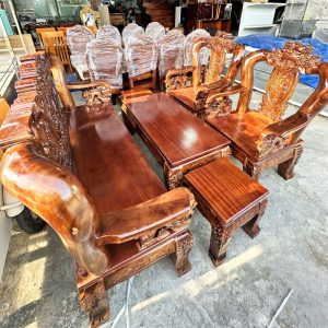 Bộ Salon Gỗ Tràm Lưng Tấm Đỉnh Nghê Tay 12 Mới 99%
