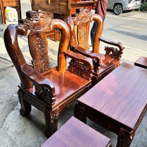 Bộ Salon Gỗ Tràm Lưng Tấm Đỉnh Nghê Tay 12 Mới 99%