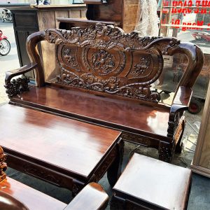 Bộ Salon Gỗ Tràm Lưng Tấm Đỉnh Nghê Tay 12 Mới 99%