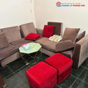 Bộ Sofa 2m6 Góc L Bọc Nhung Màu Đỏ Đất Cũ