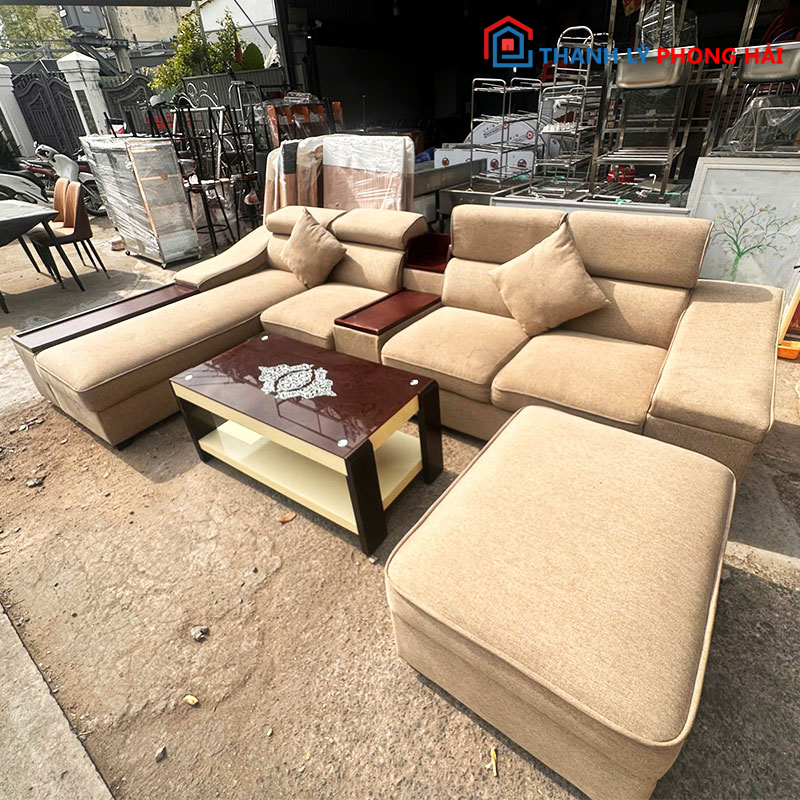 bo-sofa-goc-l-3m25-kem-ban-va-don-cu-1 Bộ Sofa Góc L 3m25 Kèm Bàn Và Đôn Cũ