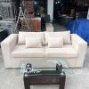 Bộ Sofa Văng Bọc Vải 2m Kèm Bàn Kính Chân Gỗ Cũ
