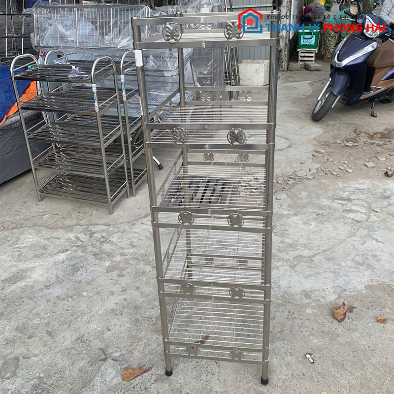 ke-sat-inox-5-tang-57cm-chac-chan-moi-99-3 Kệ Sắt Inox 5 Tầng 57cm Chắc Chắn Mới 99%