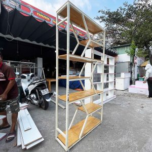 Kệ Trưng Bày Trang Trí 1m Khung Sắt Mặt Gỗ Cũ