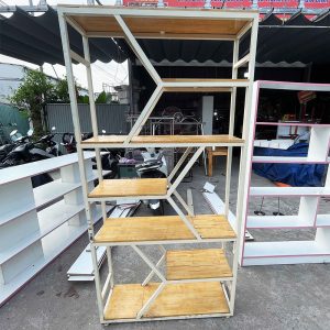 Kệ Trưng Bày Trang Trí 1m Khung Sắt Mặt Gỗ Cũ