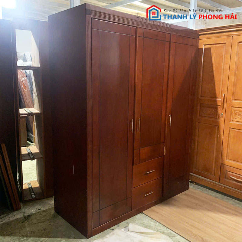 tu-quan-ao-go-1m6-cu-gom-3-canh-2 Tủ Quần Áo Gỗ 1m6 Cũ Gồm 3 Cánh