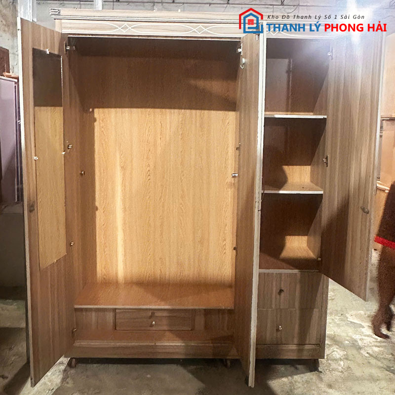 tu-quan-ao-go-cong-nghiep-3-canh-1m55-cu-3 Tủ Quần Áo Gỗ Công Nghiệp 3 Cánh 1m55 Cũ