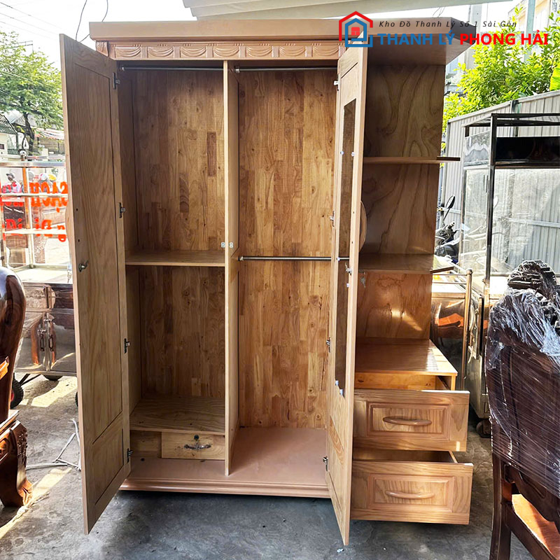 tu-quan-ao-phu-soi-2-canh-1m5-kem-ke-1 Tủ Quần Áo Phủ Sồi 2 Cánh 1m5 Kèm Kệ Mới 99%