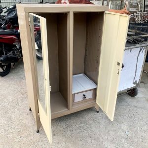 Tủ Sắt 80cm Cũ Màu Kem Có Gương