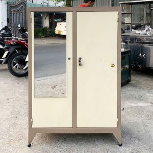 Tủ Sắt 80cm Cũ Màu Kem Có Gương