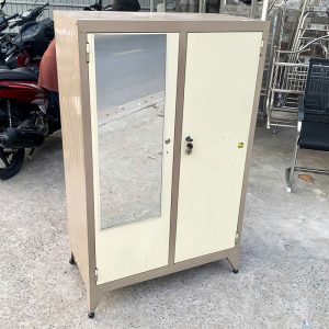 Tủ Sắt 80cm Cũ Màu Kem Có Gương