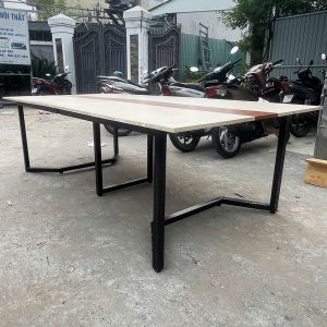 Bàn Họp 2m4 Cũ Mặt Gỗ Phối Màu