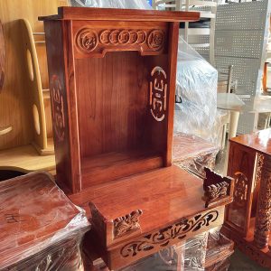 Bàn Thờ Ông Địa Gỗ Xoan 42cm Chạm Kim Tiền Mới 99%