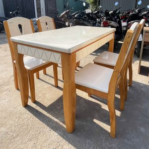 Bộ Bàn Ăn 1m2 Kèm 4 Ghế Mặt Đá Cũ