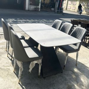 Bộ Bàn Ăn 6 Ghế Mặt Vân Đá 1m6 Mới 99%