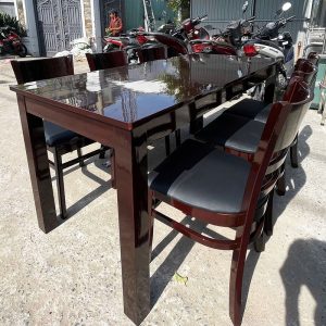 Bộ Bàn Ăn Cabin 1m6 Kèm Ghế Nệm Đen Cũ