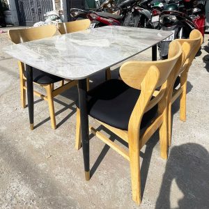 Bộ Bàn Ăn Mặt Vân Đá 1m4 Kèm Ghế Mango Cũ