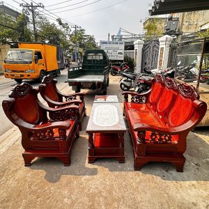 Bộ Salon Thùng 1m85 Căm Xe Gỗ Đỏ Cũ