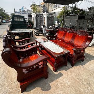 Bộ Salon Thùng 1m85 Căm Xe Gỗ Đỏ Cũ