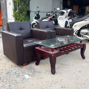 Bộ Sofa 2 Ghế Bọc Da 80cm Kèm Bàn Cũ